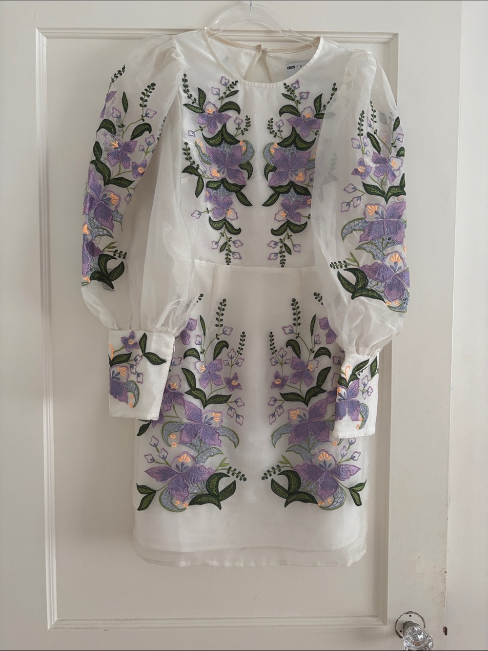 ASOS White Mini Dress with Lavender Floral Embroidery